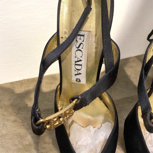 Escada Black Heels with Gold Accents - Picture 6 of 6